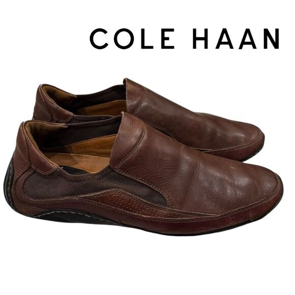 Cole Haan Men\'s Brown Leather Slip-on Driving Mocs Shoes 12 main image 4